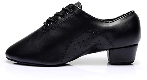 HROYL Little Boy Big Kids Men Latin Dance Shoes Leather lace-up Ballroom Shoes Tango Salsa Performence Practice Dance Shoes Black 6.5 (M) US