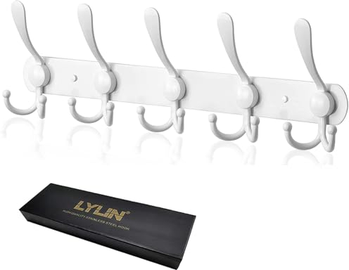 LYLIN Appendiabiti da Parete, Ganci Appendiabiti Attaccapanni da Muro in Acciaio Inox, Cappotto Asciugamano Gancio per Giacche, Cappotti, Cappelli, Sciarpe (Bianco,15 Ganci,1Pcs)