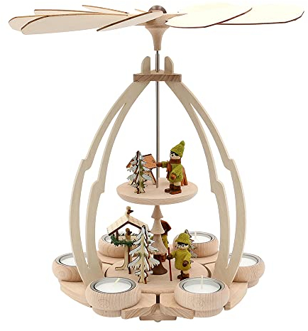 Dekohelden24 Hochwertige Tischpyramide mit Moosleuten und Futtergrippe, ca. 35 cm