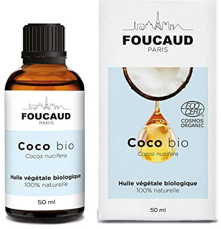 FOUCAUD | Huile végétale de Coco | Cocos nucifera | BIO | 100% naturelle | Adoucissante | Protectrice | Nourris la fibre capillaire | 50 ml | Marque Française depuis 1946