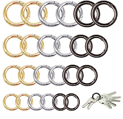 XCSJ 24 Pcs Karabinerhaken Rund Sehr robust Zinklegierung Runde Karabiner O-Ring Karabiner Karabinerring Federöffnung Für Rucksack Schlüsselanhänger Tasche Schmuck DIY Handwerk Machen (Multicolor)