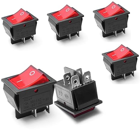 Switian 6 Stück KCD4 On-Off Wippenschalter mit 4 Polig 2 Positionen AC 16A/250V 20A/125V /Rot