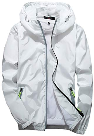 TIMELYE Packaway-Jacke Dünne Regen Jacke Jacket Outdoor-Jacke Trekking Fahrradjacke Herren Wanderjacke Langärmelige Regenjacke Damen Wasserdicht Ultraleichte Dünne(Weiß,XXL)