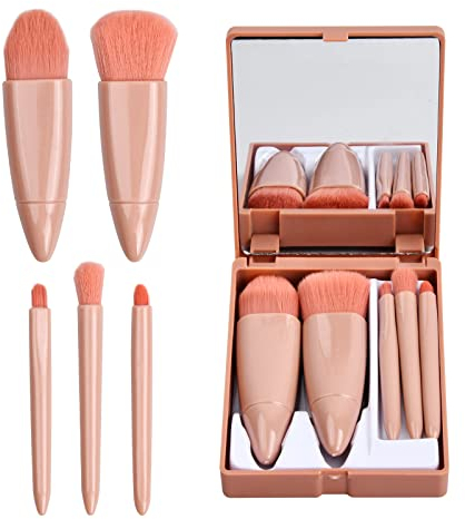 Volumoon 5 Stück Mini Makeup Pinselset Professionell Make up Pinsel Set mit Spiegelkasten,Synthetic Schminkpinsel Kosmetik Pinselsets für Puder Concealer Foundation Lidschatten Eyeliner Gesichtspuder