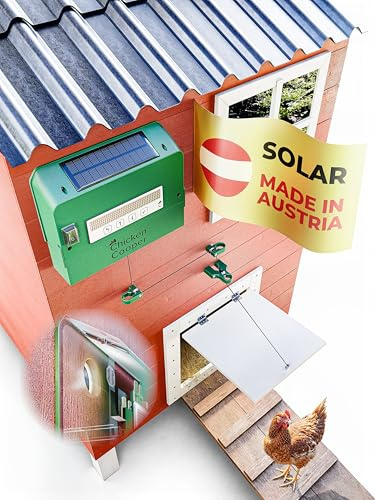 Chicken Cooper Solar Türöffner 5kg für Hühner, automatische Uhrzeitermittlung und Jahreszeitanpassung, Speicher Doppelrolle, für Ihre Hühnerklappe nachrüstbar (Grün, + Rückseitig Integriertes Licht)