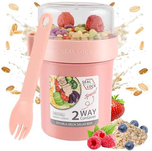 Bubuny Gobelets à Céréales, Tasses à Céréales à Yaourt avec Couvercles et Cuillère, Réutilisable Bol Muesli a Emporter Yaourt to Go, 560ml + 230ml