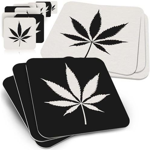 Funke & Brand kiffen erlaubt Bierdeckel - Cannabis-Blatt Deko - 50er Set in Schwarz-Weiß, Trendiges Design für Partys & Entspannung