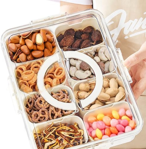 HOSPAOP Plato para aperitivos con tapa, cuenco para aperitivos con compartimentos, caja de plástico para aperitivos, juego de cuencos a prueba de fugas, bandeja para aperitivos, organizador para