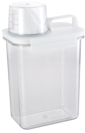 Granvoo Dispensador de Detergente Lavadora, 1800ml Transparente Contenedor Detergente con Taza Medidora, Dispensador de Detergente en Polvo, para Detergente en Polvo y Líquido