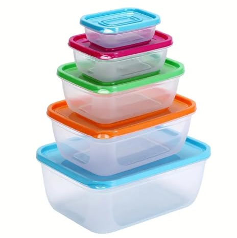 VIKY 5 Stück Frischhaltedosen mit Deckel, BPA-Frei Kunststoff Snack-Boxen, Meal Prep Boxen, Vorratsdosen mit Deckel Küche, Frischhaltedosen Stapelbar, für Mikrowellen Gefrierfachgeeignet,Rechteck