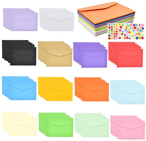 XAVSWRDE 70 Stück Umschläge Bunt Briefumschläge 14 Farben 17.5x12.5cm AufklebernKuvert Kleine Umschläge Briefumschläge für Einladungskarten Hochzeit Geburtstag Geschenkkarte mit 3 Blatt Aufkleber