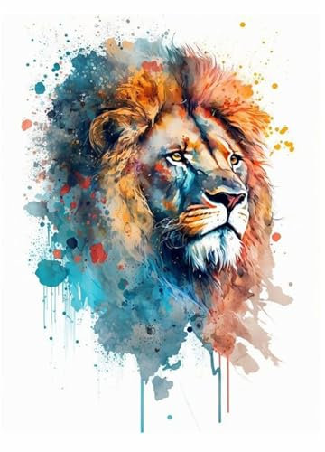MEIYUDA 5D Diamond Painting Erwachsene Kits Tintenlöwe, DIY Diamond Painting Bilder, Buntes Malen Nach Zahlen Full Drill Cross Stickerei Malerei Kits für Home Wand Décor 30x40cm