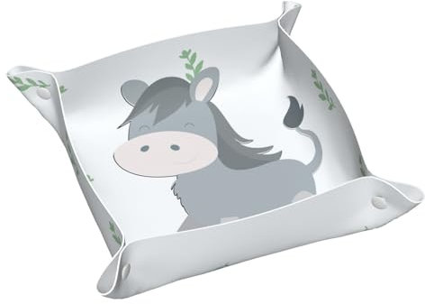 BROLEO Doppelseitiges Leder-Aufbewahrungstablett mit lächelndem Esel, leicht zu reinigen, für Schlüssel, Uhr, Make-up und andere kleine Gegenstände, mittelgroß