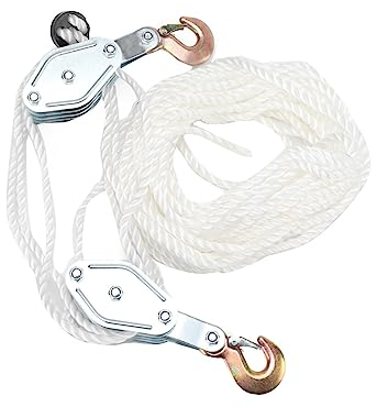 Lfhelper 2X Flaschenzug Handseilwinde Universalseilzug Umlenkrolle seilwinde Hebe-Riemenscheiben-Last Stahlhaken-Heberollenblock, 20m Nylonseil, Tragkraft Max. 900 kg