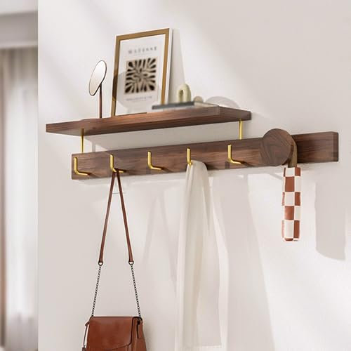 IRUGS Crochets Décoratifs, Porte-chapeaux En Bois Avec Étagère, Étagère Flottante Murale,crochets Muraux, Patère Murale Pour Manteaux/clés/chapeaux/peignoirs Et Serviettes/plantes/sacs(70cm)