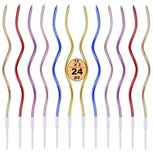 Festa Centro 24 Candele Torta di Compleanno,Candele a Spirale di Compleanno Lunga E Sottile con superficie metallica,Candela a Spirale Cupcake per Compleanno Partito Torta Decorazioni (Multicolore)