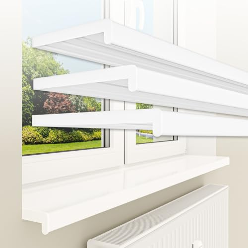 HEXIM Fensterbank bis 3 Meter Fensterbrett 25 x 140 cm (glanz) weiß Kunststoff PVC innen Innenfensterbank matt oder glanz DIN EN 13501-1 inkl. Seitenabschluss