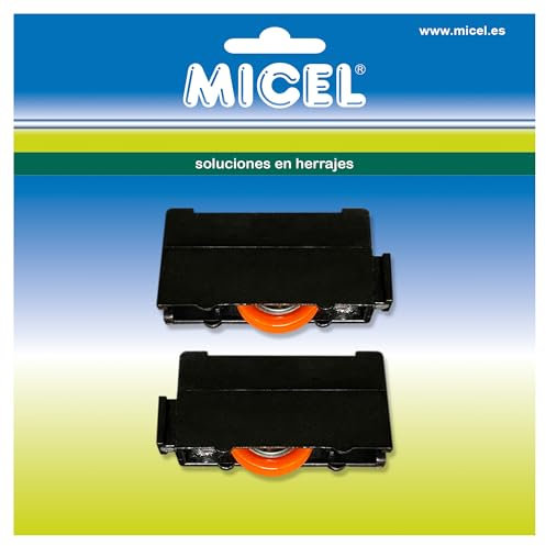 MICEL - 91900 - Rodamiento para Ventana Corredera Triana, con regulación de altura, Pack de 2 Unidades, en Nylon, acabado Negro, 54,5 x 15 x 23 mm