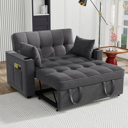 Zepneiy Klappbares Schlafsofa, multifunktional, mit Schlaffunktion, mit Kissen, geeignet für Wohnzimmer, Schlafzimmer, Kino, Grau