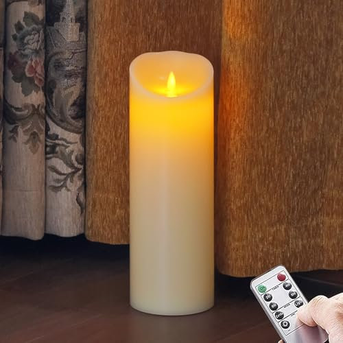 Yeelida Flammenlose 10 cm x 30 cm Timerfunktion, elfenbeinfarben, große LED-Kerzen mit Fernbedienung, batteriebetrieben, flackernder, beweglicher Docht, hohe Kerzen aus Echtwachs,1Stk