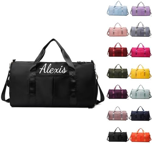 Personalisierte Sporttasche, Gestickt Gym Tasche, Reisetasche Mit Nassfach & Schuhfach Reisetasche, Gym Tasche Damen 35L Sporttasche Mädchen, Duffel Bag Weekender Trainingstasche Damen (Schwarz)