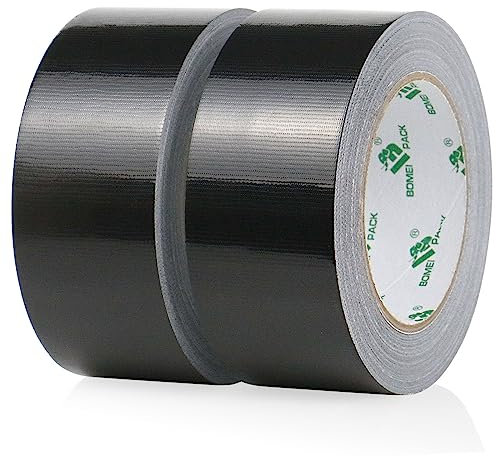 BOMEI PACK Nastro Adesivo Americano, Nastro telato rinforzato per riparazioni o decorazioni, Nastro americano impermeabile per tubature, scarichi e condotti, rotolo 2Pz 50mm x 30yards giallo (NERO)
