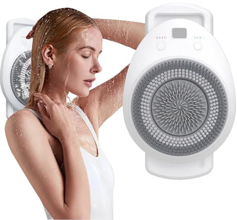 Cepillo de ducha eléctrico de 18 cm para el cuerpo, masajeador de espalda para baño de pared, limpieza profunda, altura y velocidad ajustables, 3 cabezales intercambiables versátiles