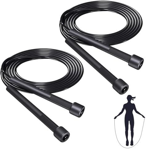 Senshuomy Adjustable Skipping Rope for Adult and Kids,Jump Rope,With Adjustable Length,Lightweight and Portable,Featuring a Comfortable Handle for Speed Jumping(Black/2 pcs)