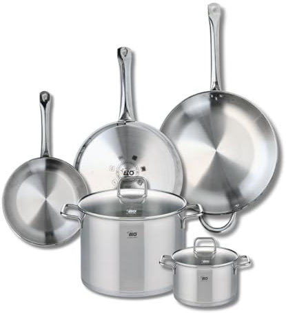 ELO 9512150 Batterie de cuisine 5 pièces, Ensemble de 3 Poêles de cuisson 24, 28 et 32 cm et 2 faitouts 16 et 26 cm Elo Profi Citrin, inox, induction, Gris