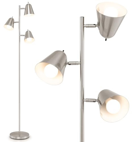 COSTWAY 3-Light Floor Lamp, Standing Reading Lamps with 3 A19 Bulbs, Adjustable Lampshades & Weighted Base, Tall Tree Floor Lighting for Office Bedroom Living Room Office (Silver)