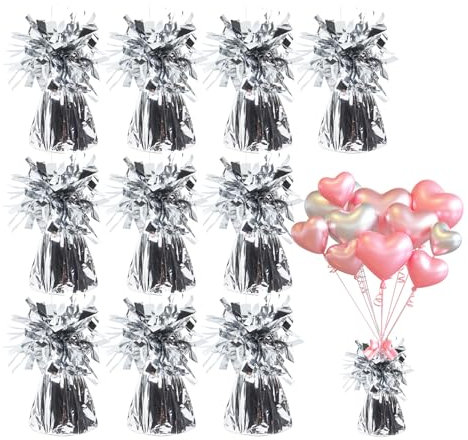 Paquete de 10 pesas plateadas para globos de helio, pesos pesados para globos de cumpleaños, bodas, fiestas, eventos y celebraciones, accesorios