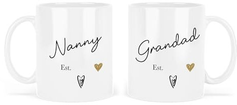 UNIQUEPGIFTS Personalised Nanny and Grandad Gifts, Nan and Granddad Mugs, Grandparents Keepsake, Christmas, Birthday, 11 Oz White Mug Set (Any Year)