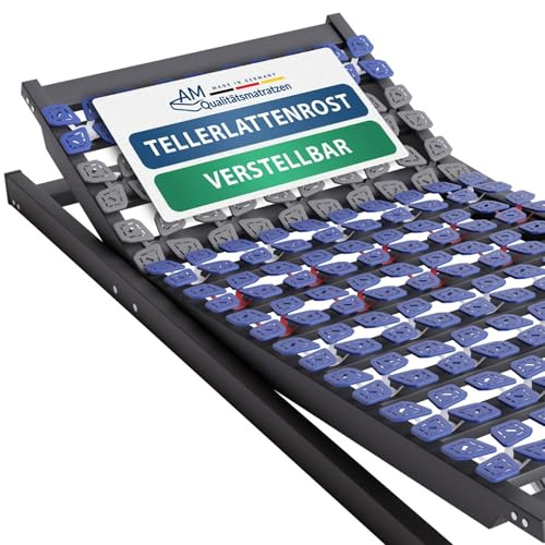 AM Qualitätsmatratzen 7 Zonen Tellerlattenrost 80x200 verstellbar bis 130 kg mit 40 Tellern - Made in Germany - Punktelastisches Tellerlattenrost Kopf und Fußteil verstellbar 80x200