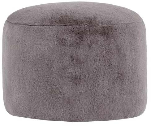 icon Milano Large Faux Fur Bean Bag Footstool with Filling Included, Grey | Made in the UK, Footstool Pouffe, Soft Plush Fabric, For Lounge and Bedroom
