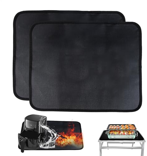 2 Piezas Protector Encimera, Alfombrilla Resistente al Calor Para Freidora De Aire, Protector Encimera Cocina, Alfombrilla Resistente Ignífugas (45 x 38 Cm, Negro)