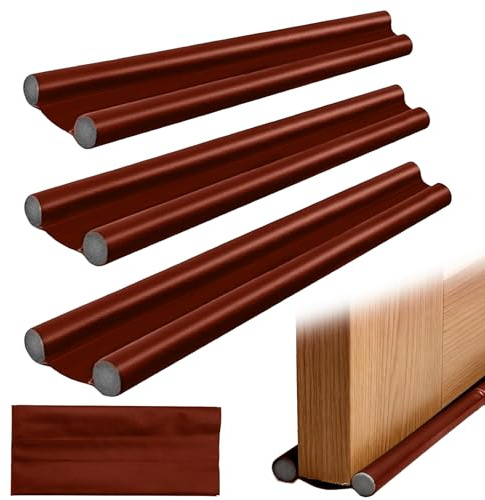 3 STK Tür Zugluftstopper für Türen 96cm, Tür Luftzugstopper für Türen, Doppellagige Türdichtung Zugluftstopper Türbodendichtung, Door Draft Türluftstopper Windstopper Unten Haustür Fenster(Braun)