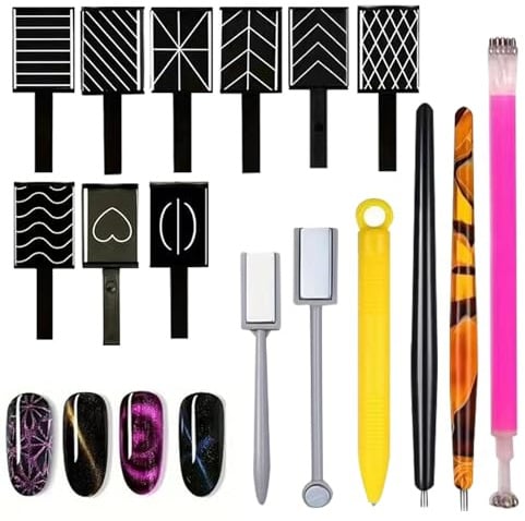 15Pcs Cat Eye Magnet for Nail Art,Magnetic Nail Polish Kit,Nail Magnet Set | Magnet Stick Tools for Diverse Cat Eye Nails,Nail Art Pen Tool,Cat Eye Magnet for Nails,for DIY Home Salon Use