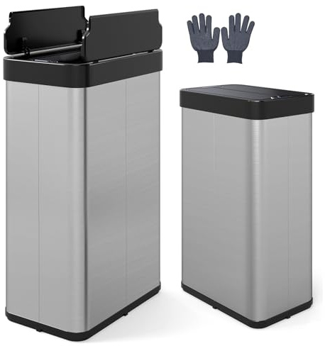 LIFEZEAL Poubelle Automatique 60 L Sans Contact (Argent) | Poubelle avec Panneau de Contrôle, Fermeture Douce, Acier Inoxydable avec Capteur de Mouvement, pour Cuisine, Salle de Bain
