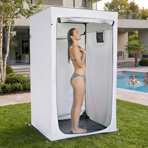 Alvantor® Shower Tent Changing Room Outdoor Shower Enclosure Privacy Shelter Toilet Tent Dressing Shelter Teflon Coating Fabric Multi-Proof Steel Pole for Patio, Garden, Poolside 47x47x81