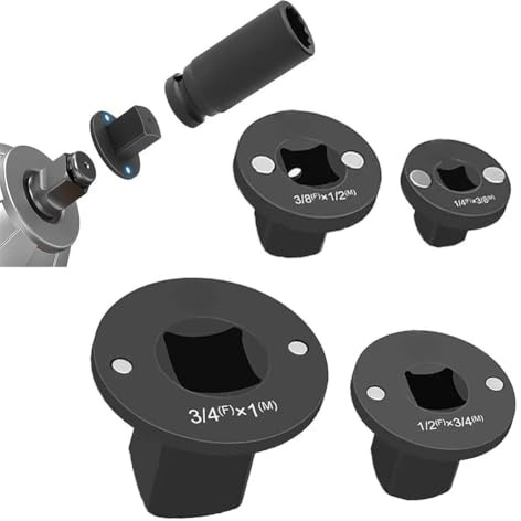 NINMORTH 4-Piece Socket Adapter Set 3/8 to 1/2, 1/4 to 3/8, 3/4 to 1, 1/2 to 3/4 Drive, Low-Profile for Tight Spaces, Chrome- Steel