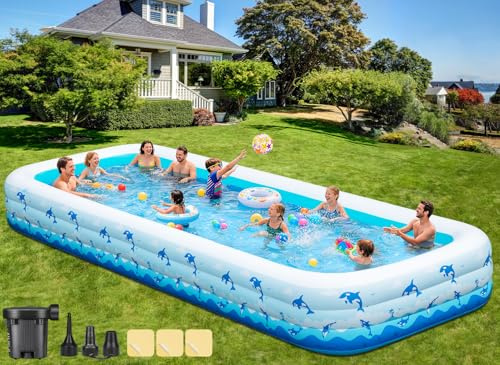 Piscine gonflable extra large – 419,1 x 193 x 55,9 cm – Piscine gonflable surdimensionnée pour adultes, piscine familiale avec pompe, piscine épaisse pour enfants pour fêtes aquatiques d'été, facile à
