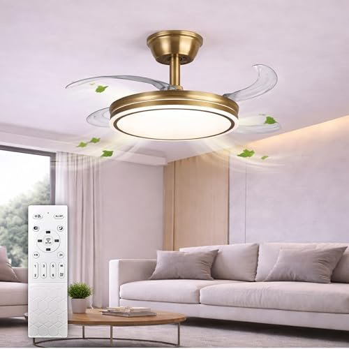 HYBEC - Ventilador de techo blanco con luz LED 48W y mando | Motor DC silencioso 6 velocidades | Aspas transparentes | Función invierno/verano | 107 cm