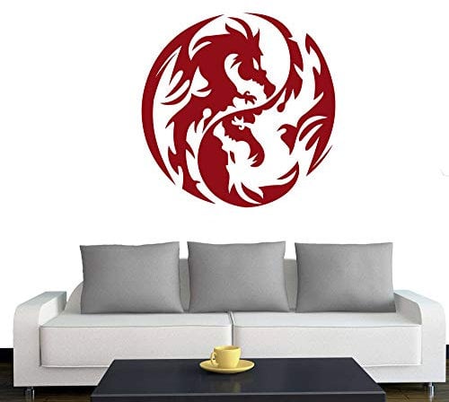 A432 Wandtattoo Yin Yang Drache 60cm x 60cm dunkelrot (erh. in 40 Farben und 2 Größen)
