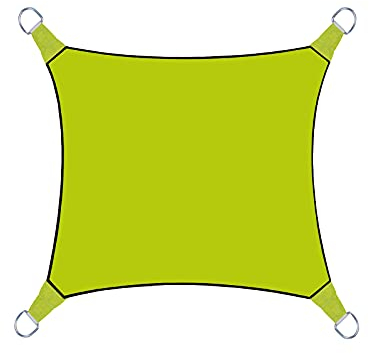 Perel Sonnensegel, Segel Sonnenschutz für Terrasse und Pool, wasserabweisend, UV-Schutz, 4 Edelstahl-O-Ringe, 5 x 5 m, 160 g/m², Polyester, quadratisch, limonengrün