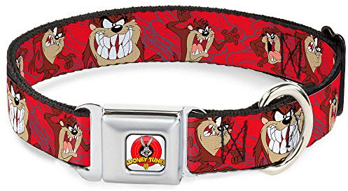 Dog Collar Seatbelt Buckle, Tasmanian Devil Expressions, Red Swirl