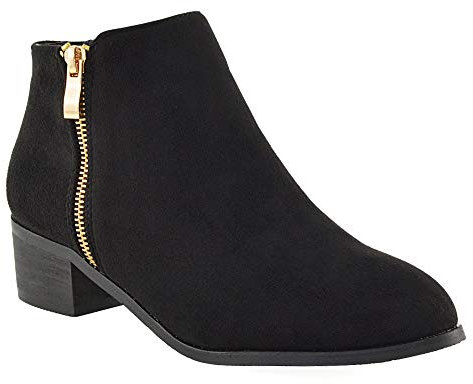 ESSEX GLAM Women's Western Cowboy Ankle Boots – Low Block Heel Gold Zip Pointed Toe Stylish Everyday Boots Size 3-8