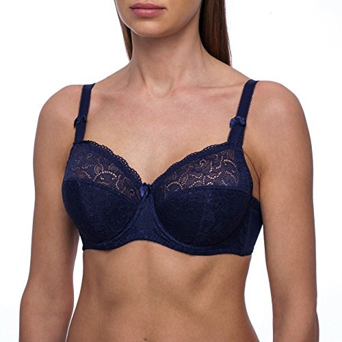 frugue Women's Plus Size Half Padded Comfort Lace Full Support Bra Blue 34 DD