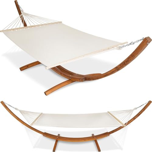 tectake® Hamaca Jardin XXL Colgante para 2 Personas, Robusta, Tumbona Jardin Exterior y Terraza, Cama Doble, Montaje Fácil, con Accesorios, Ideal para Camping y Camper Furgoneta - Blanco