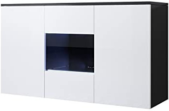 MB Muebles Bonitos, Buffet Meuble TV Suspendu Luke A2 pour Salon et Salle à Manger avec Lumière LED, Meuble en Mélamine Brillante, Couleur Noir et Blanc, 120x70x40 cm