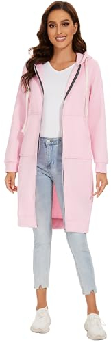 YOSICIL Damen Herbst Winter Outing Stil Frauen Warm Reißverschluss Öffnen Clubbing Dating Elegante Hoodies Sweatshirt Langen Mantel Jacke Tops Outwear Hoodie Outwear Kapuzenpullover,Rosa,2XL